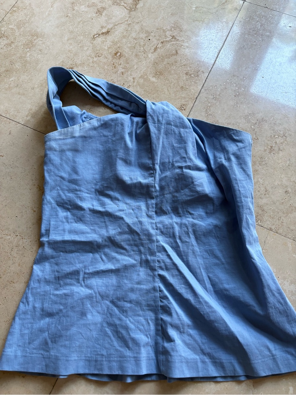 Zara Sky Blue Sleeveless Linen-Feel Top